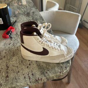 Nike White and Maroon High-Top Sneakers